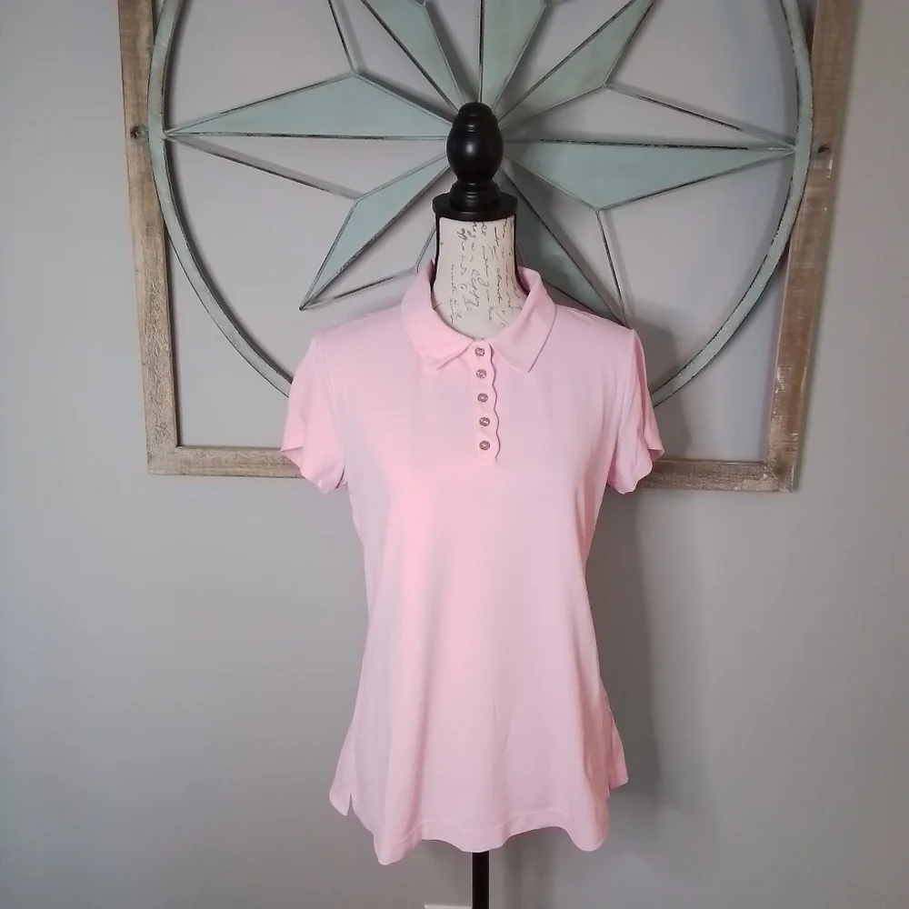 Lilly Pulitzer Luxletic Frida Scallop Polo Conch Shell Pink - L - Picture 8 of 16